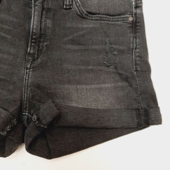 MAVI Jeans Co. High Rise Distressed Ripped Cuffed Hem Black Jean Shorts Sz 25 - Picture 5 of 14